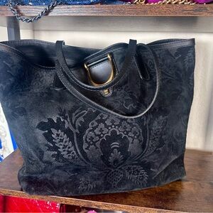 Gucci Limited Edition Elegant Black Stirrup Brocade Suede Tote Bag